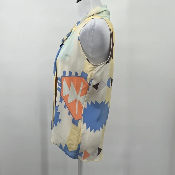 Hunter Dixon Yellow Sleeveless Blouse Womens XS Tie Neckline Button Front Silk - Picture 3 of 9